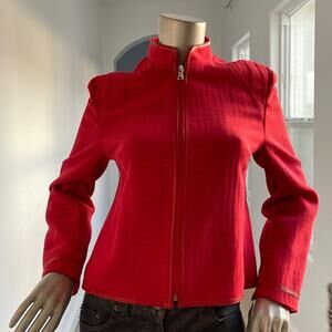 Victor Victoria Red Zipper Jacket Leather Trim Size IT42, USA M